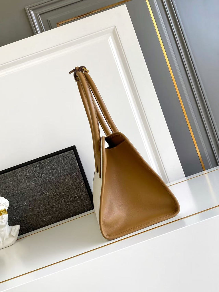 linen blend and leather tote bag