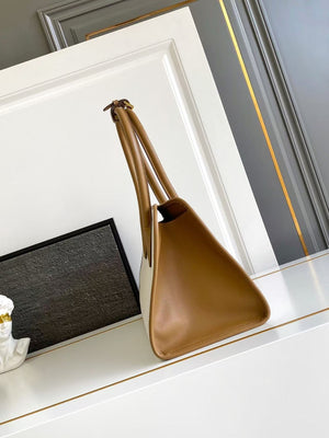 linen blend and leather tote bag