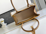 linen blend and leather tote bag
