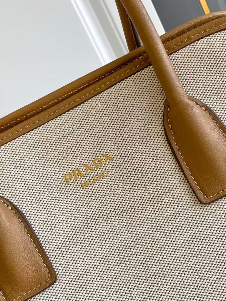 linen blend and leather tote bag