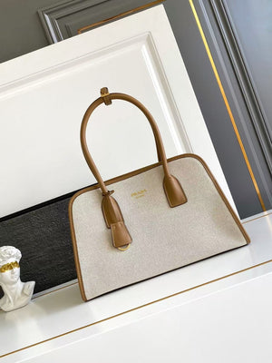 linen blend and leather tote bag