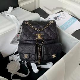 Shiny Caviar Quilted Small Duma PocketsDrawstring Backpack
