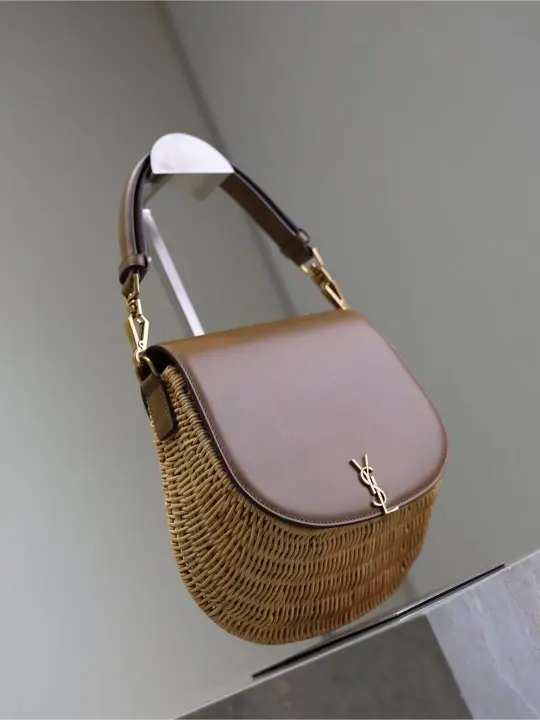 Voltaire Small Leather-Trimmed Straw Shoulder Bag
