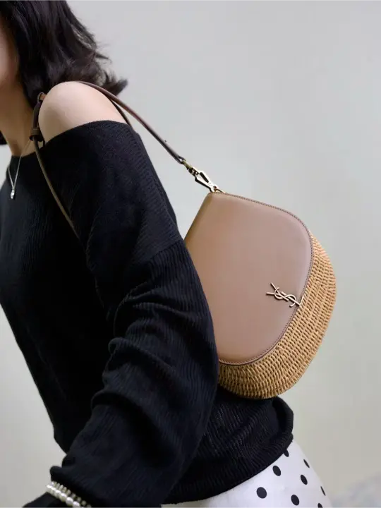 Voltaire Small Leather-Trimmed Straw Shoulder Bag