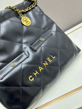 Black quilted chain tote bag