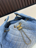 2025 Spring/Summer Collection Denim Quilted Drawstring Chain Bag