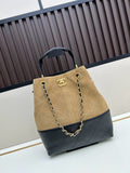 2025 Autumn/Winter Collection Suede and Leather Quilted Bucket Bag