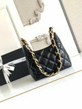 Shiny Crumpled Lambskin Quilted Medium CC Funky Town Hobo Black