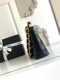 Shiny Crumpled Lambskin Quilted Medium CC Funky Town Hobo Black