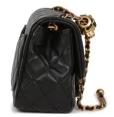 Pearl Crush Mini Square Flap Bag Black Lambskin Antique Gold Hardware