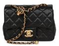 Pearl Crush Mini Square Flap Bag Black Lambskin Antique Gold Hardware