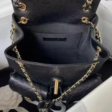 Shiny Caviar Quilted Small Duma PocketsDrawstring Backpack