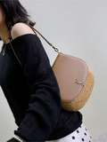 Voltaire Small Leather-Trimmed Straw Shoulder Bag