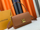 Brown leather metal logo handbag collection