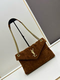Loulou Puffer suede quilted chain bag