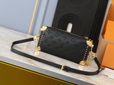 Black embossed leather handbag series with metal lock