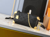 Black embossed leather handbag series with metal lock