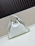White quilted drawstring chain bag