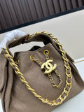 Suede quilted drawstring chain bag