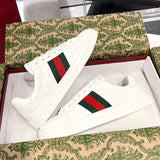 Women's Ace Series White Leather GG Embossed Sneakers (with Woven Straps)| 757943 AACAG 9055