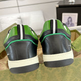 Women's MAC80 Interlocking G Black and Green Leather and Fabric Sneakers| 749896 AAB79 9148