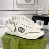 MAC80 Series Double G Embroidered Low-Top Women's Sneakers (Off-White and Gray Leather Panel)| 757604 AAB79 9154
