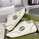 MAC80 Series Double G Embroidered Low-Top Women's Sneakers (Off-White and Gray Leather Panel)| 757604 AAB79 9154
