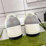 MAC80 Series Double G Embroidered Low-Top Women's Sneakers (Off-White and Gray Leather Panel)| 757604 AAB79 9154