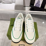 MAC80 Series Interlocking Double G Leather Women's Sneakers (White/Green Colorway) |749909 AAB79 9148