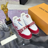 Men's Trainer Sneakers in Red and White Grained Calfskin and Patent Leather |1AHTC4