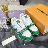 Men's Trainer Sneakers Green/White Premium Leather with Velcro Strap |1A9JHX