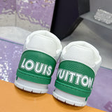 Men's Trainer Sneakers Green/White Premium Leather with Velcro Strap |1A9JHX
