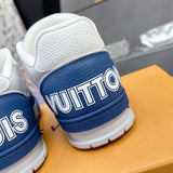 Men's Trainer Sneakers Blue-White Perforated Grained Calfskin with Velcro Strap |1AHTBV