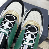Men's B22 Black and White Mesh Sneakers, Featuring Green, White, and Gold-Toned Calfskin Low-Top Running Shoes |3SN231ZTA H668