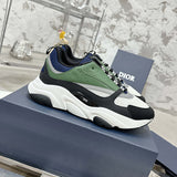 Men's B22 Black and White Mesh Sneakers, Featuring Green, White, and Gold-Toned Calfskin Low-Top Running Shoes |3SN231ZTA H668