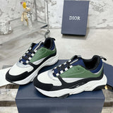 Men's B22 Black and White Mesh Sneakers, Featuring Green, White, and Gold-Toned Calfskin Low-Top Running Shoes |3SN231ZTA H668