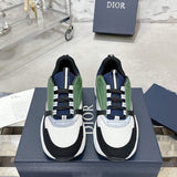 Men's B22 Black and White Mesh Sneakers, Featuring Green, White, and Gold-Toned Calfskin Low-Top Running Shoes |3SN231ZTA H668