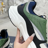 Men's B22 Black and White Mesh Sneakers, Featuring Green, White, and Gold-Toned Calfskin Low-Top Running Shoes |3SN231ZTA H668