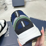 Men's B22 Black and White Mesh Sneakers, Featuring Green, White, and Gold-Toned Calfskin Low-Top Running Shoes |3SN231ZTA H668