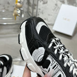 Women's Chrono Low-Top Sneakers in Black & White Mesh Fabric with Leather-Effect Material |KCK414TRM_S19W