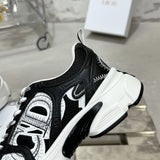 Women's Chrono Low-Top Sneakers in Black & White Mesh Fabric with Leather-Effect Material |KCK414TRM_S19W