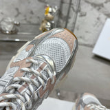 Women's Chrono Sneakers White mesh fabric with nude and silver laminated leather effect overlays| KCK414TRL_S49G