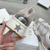 Women's Chrono Sneakers White mesh fabric with nude and silver laminated leather effect overlays| KCK414TRL_S49G
