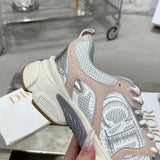 Women's Chrono Sneakers White mesh fabric with nude and silver laminated leather effect overlays| KCK414TRL_S49G