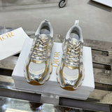 Women's Chrono Sneakers Beige Mesh Fabric with Gold and Silver-Tone Patent Leather Accents |KCK414TRL_S49G