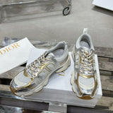 Women's Chrono Sneakers Beige Mesh Fabric with Gold and Silver-Tone Patent Leather Accents |KCK414TRL_S49G