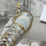 Women's Chrono Sneakers Beige Mesh Fabric with Gold and Silver-Tone Patent Leather Accents |KCK414TRL_S49G