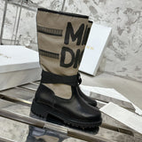 D-Major Women's Rider Boots in Black Calfskin with Warm Taupe Technical Fabric| KCI611SCN_S46X