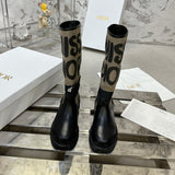 D-Major Women's Rider Boots in Black Calfskin with Warm Taupe Technical Fabric| KCI611SCN_S46X