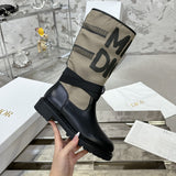 D-Major Women's Rider Boots in Black Calfskin with Warm Taupe Technical Fabric| KCI611SCN_S46X